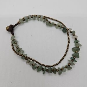 green stone and gold tone bead anklet